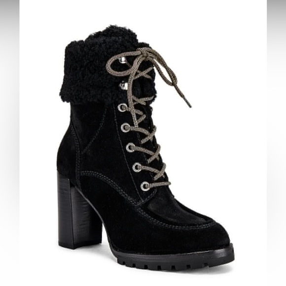 Nina boots by PAIGE black with real shearling lining lace up boots 3.5” heel - Picture 3 of 4